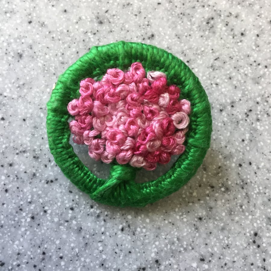 Dorset Button Brooch in Pink and Green
