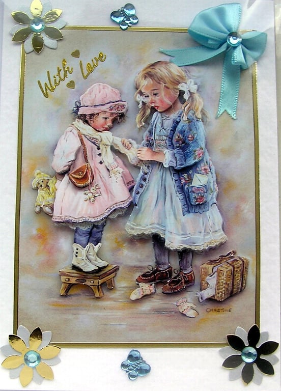 Sisters - Hand Crafted 3D Decoupage Greeting Card - With Love 2809
