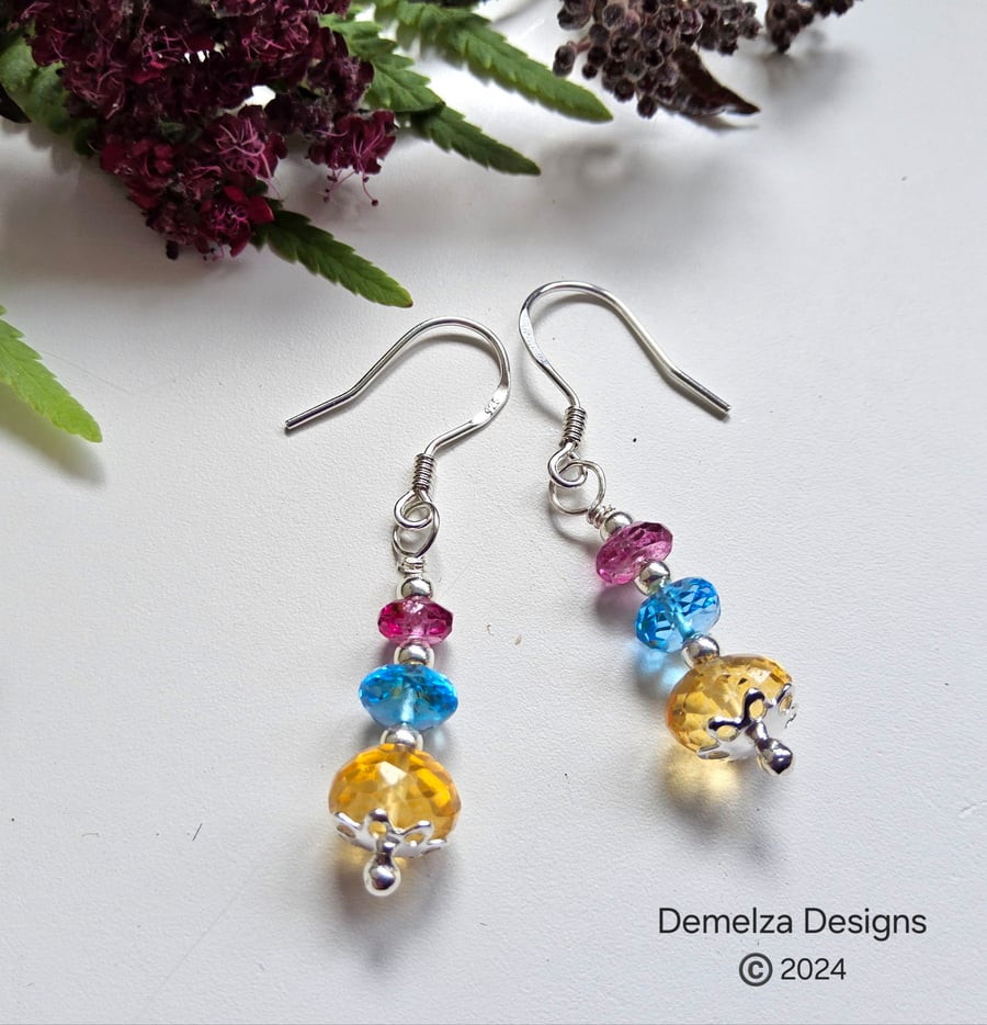 London Blue Topaz & Pink Topaz & Citrine Sterling Silver Earrings 