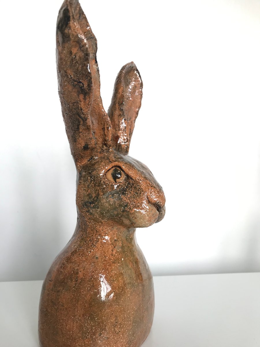 Handmade ceramic hare bust