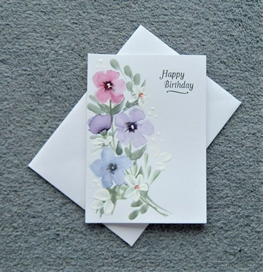 hand painted floral original art Birthday Card ( ref F 94 )