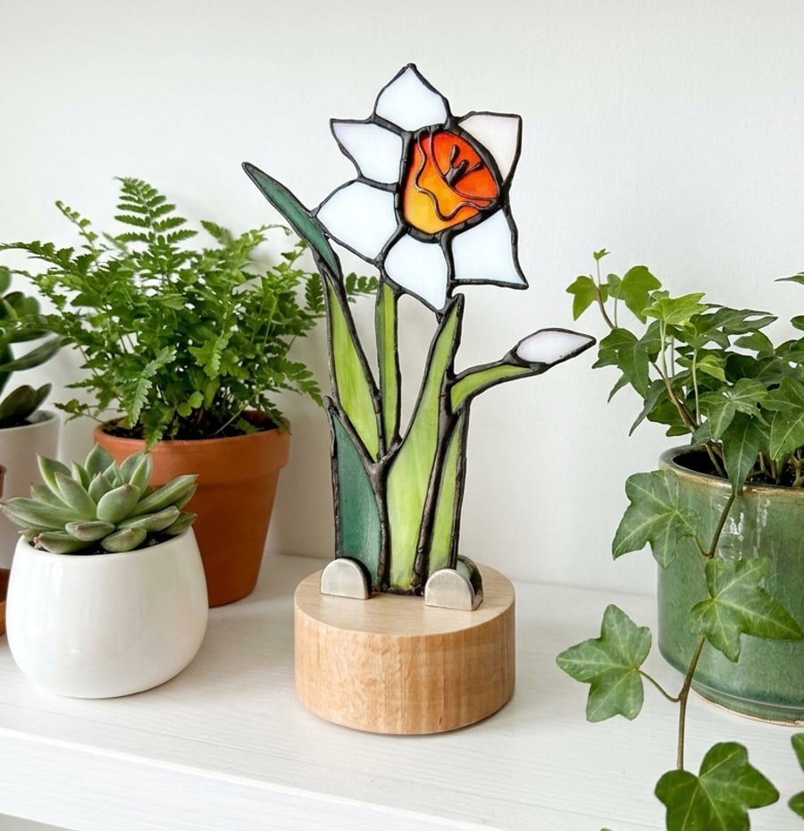 Stained Glass Suncatcher Tea Light Holder - Narcissus Daffodil