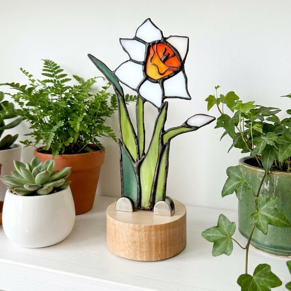 Stained Glass Suncatcher Tea Light Holder - Narcissus Daffodil