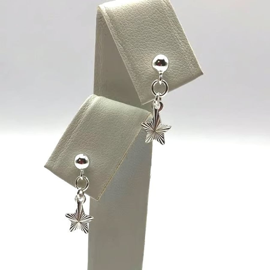 Small 925 Sterling Silver Star Drop Earrings