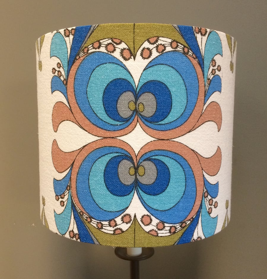 Groovetastic Hippy Blue Olive Funky Swirl Vintage fabric lampshade