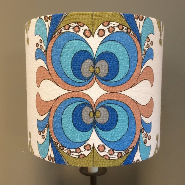 Groovetastic Hippy Blue Olive Funky Swirl Vintage fabric lampshade