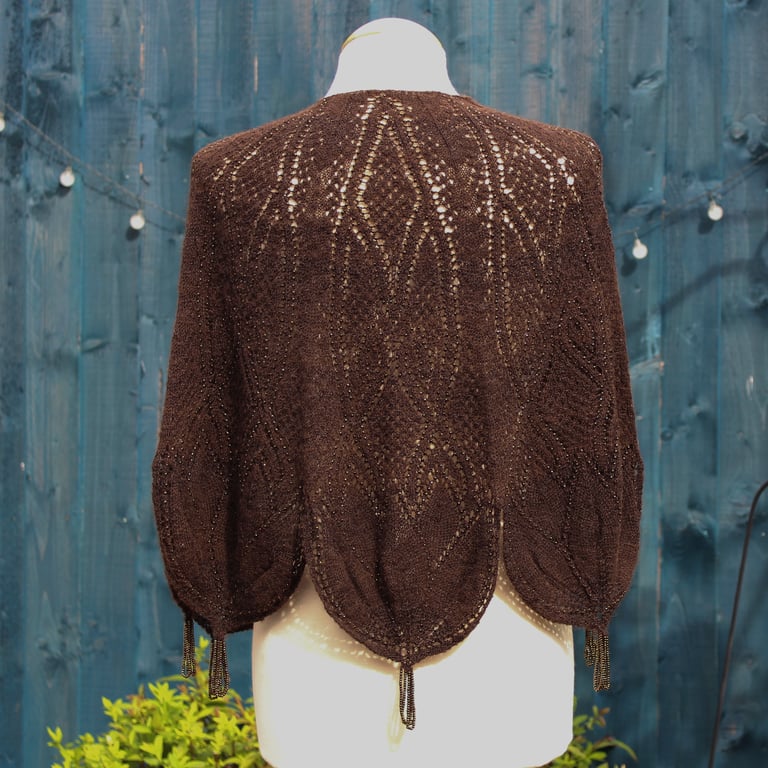 Shetland wool beaded art nouveau style cape with scalloped edge - design L7