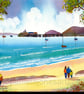 Strolling To Mumbles, Wales, Watercolour Print in 14 x 11'' Mount - Image 1