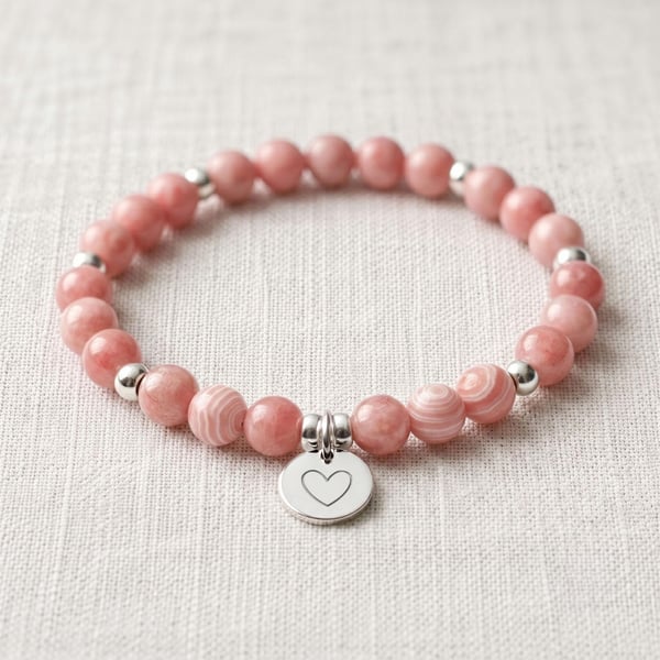 Rhodochrosite Crystal Bracelet, Self Love, Personalised Engraved Gift