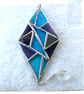 Stained Glass Diamond Suncatcher Handmade Turquoise Purple Triangles  - Image 2