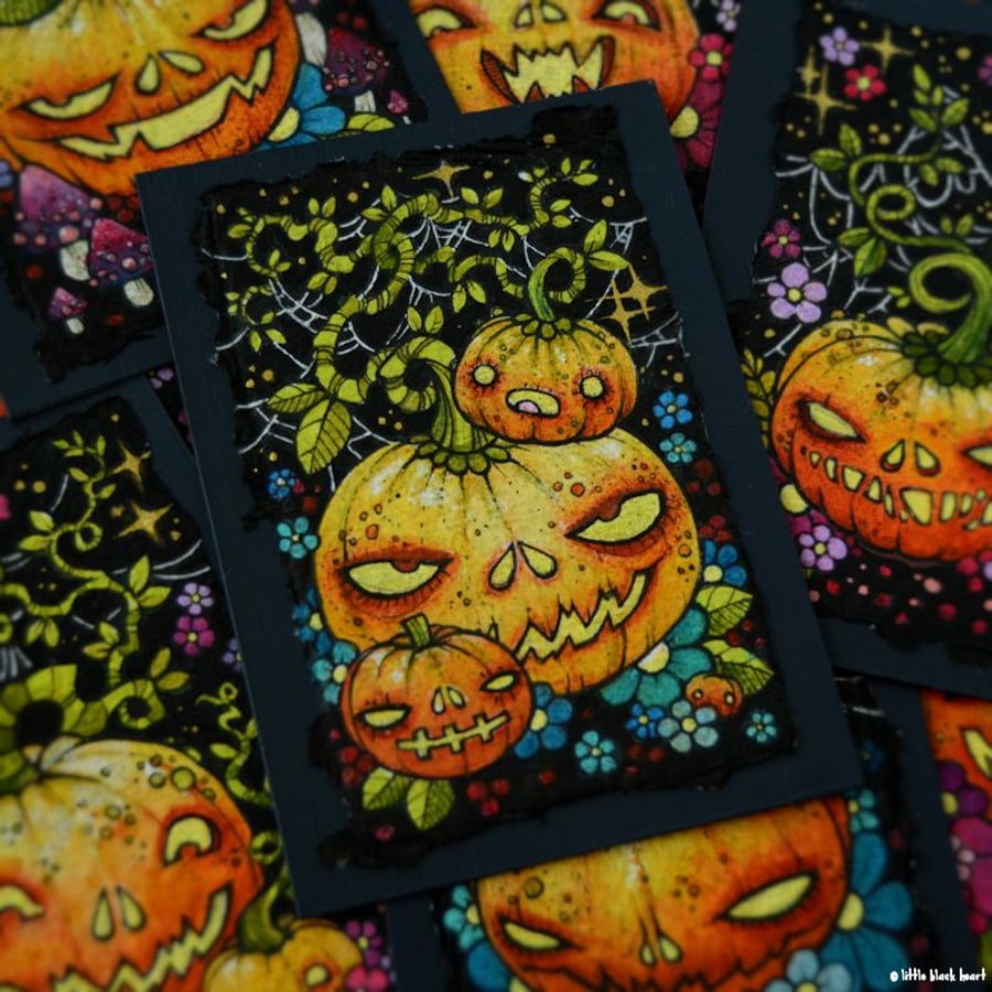 demon pumpkin - original aceo illustration