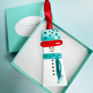 Fused Glass Snowman-Teal