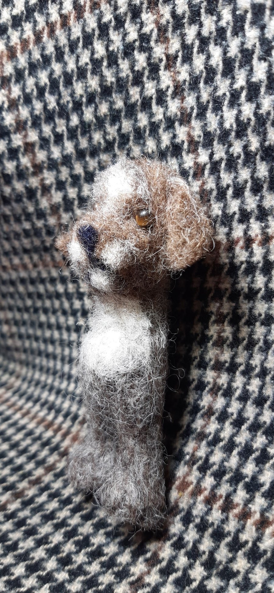 Tiny handmade dog pin brooch
