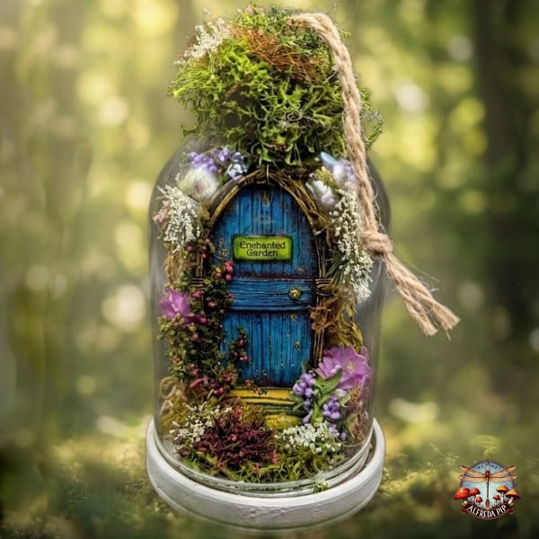 Fairy Door to the Enchanted Garden Hanging Glass Dome Handcrafted OOAK