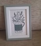 An original handprinted linoprint of a leaf decorated jug of grasses & flowers - Image 1