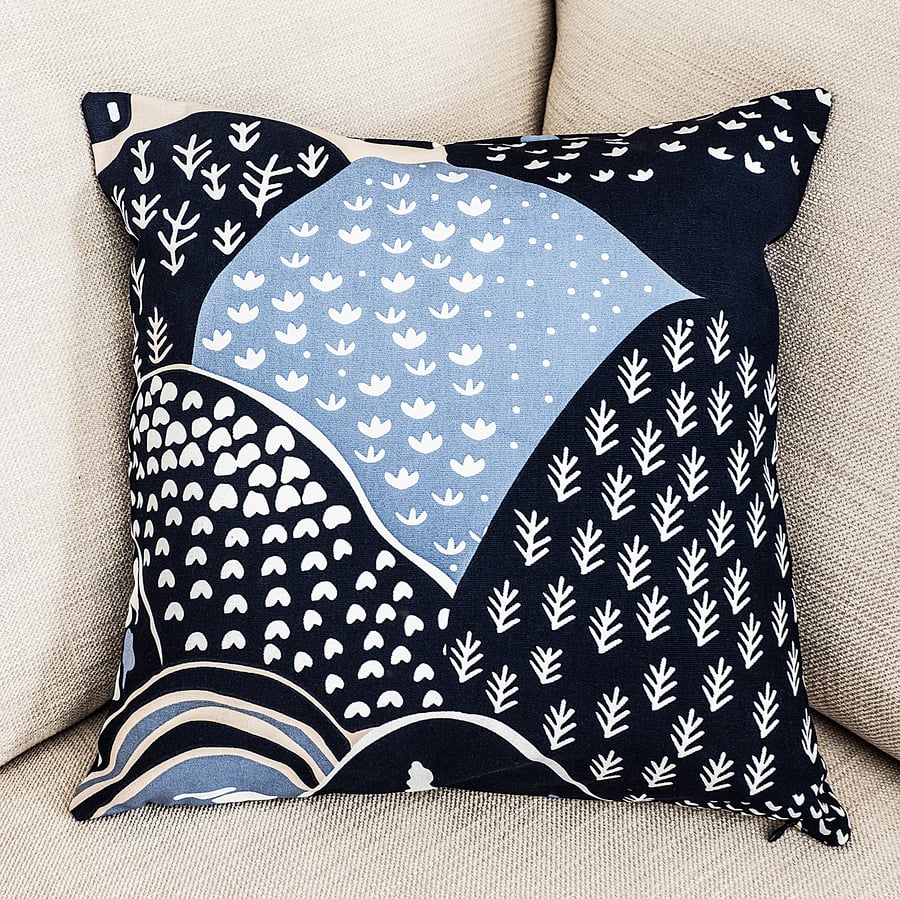 Scandi landscape cushion contemporary modern abstract design housewarming gift