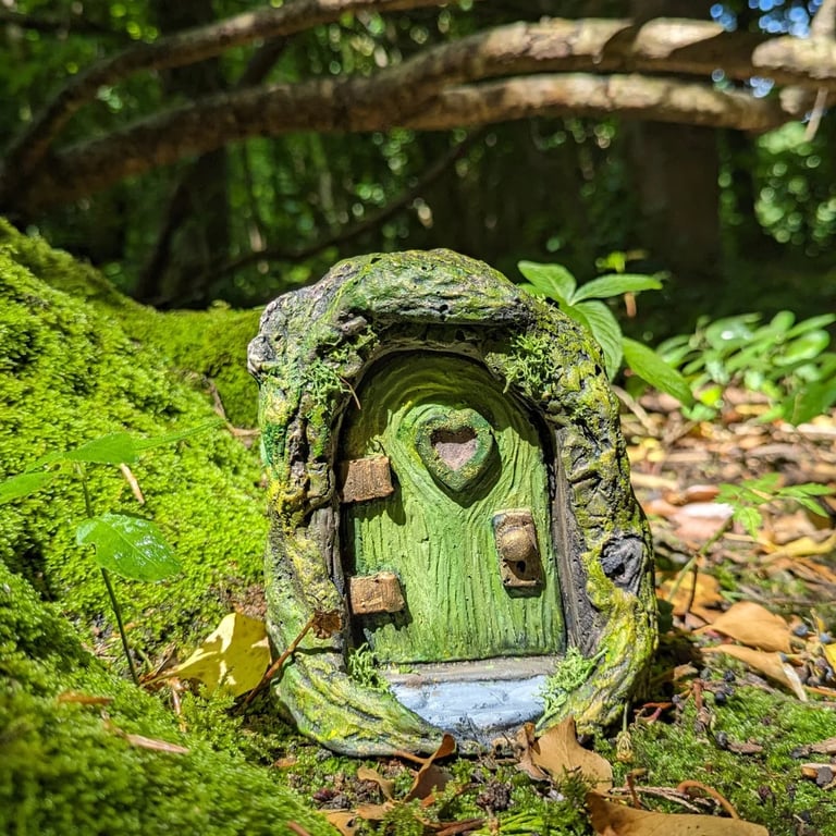Romantic Heart Embellished Green Fairy Door.