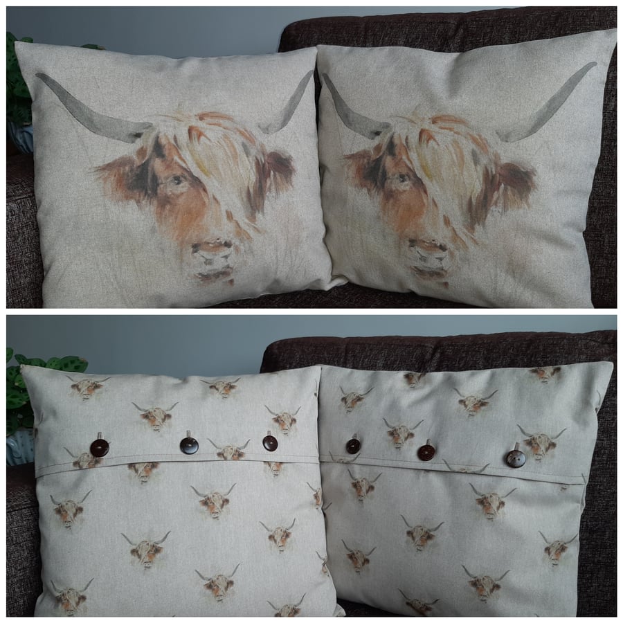 Double sided Highland Cow print cushion cover