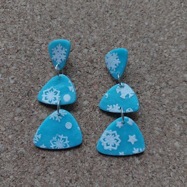3 tier snowflake dangle stud earrings