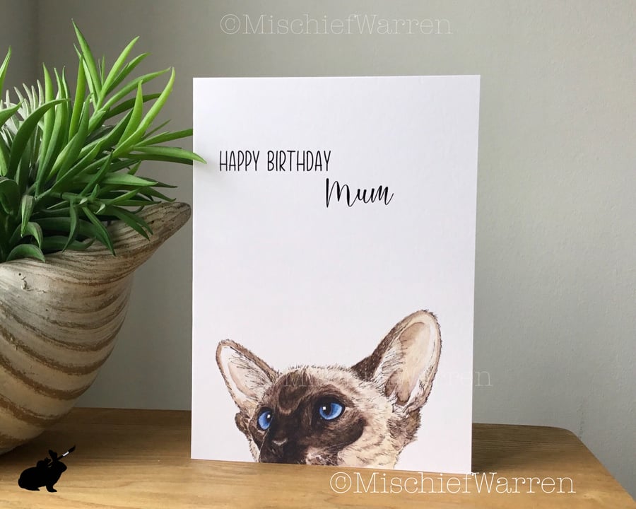 Siamese Cat Art Card - Personalised birthday card