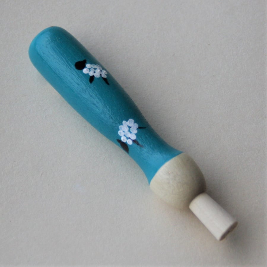 Hand painted wooden needle grip tool for needle felting with sheep design