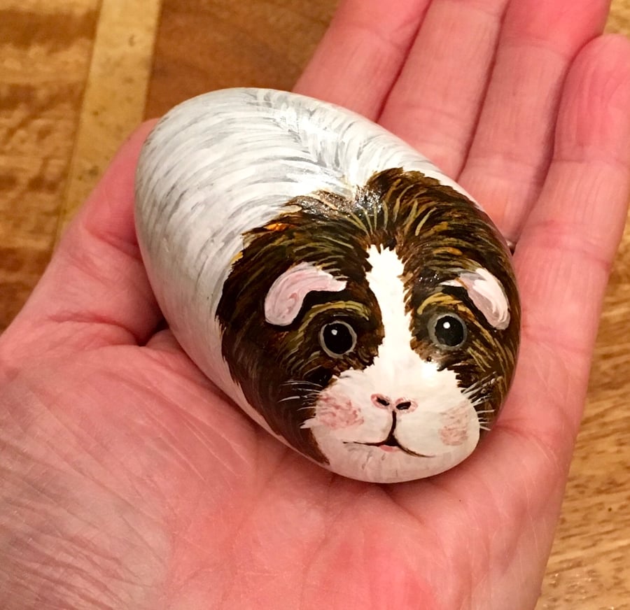 Guinea pig hand painted pebble rock art stone painting 