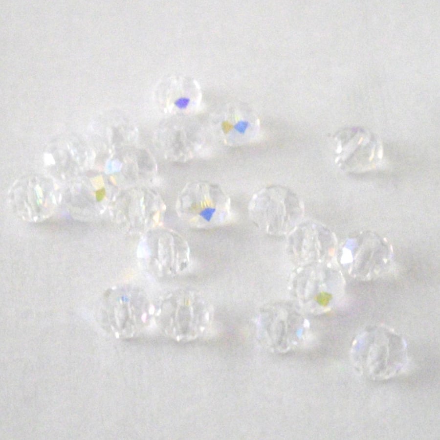 20 x Clear Faceted AB Crystal Rondelle Beads