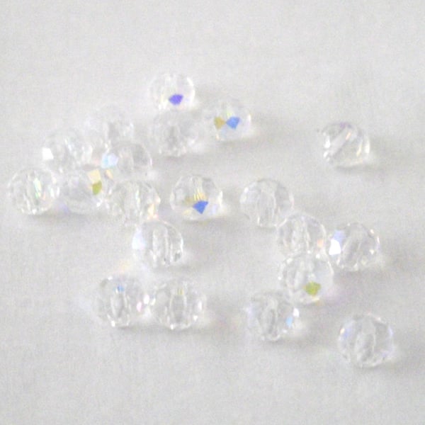 20 x Clear Faceted AB Crystal Rondelle Beads