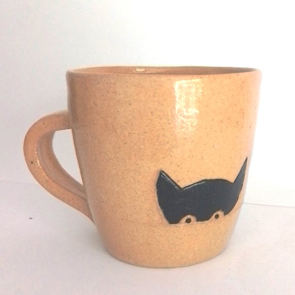 Handmade Pottery Cat Mug, Whimsical Stoneware, Quirky Novelty Gift for cat lover
