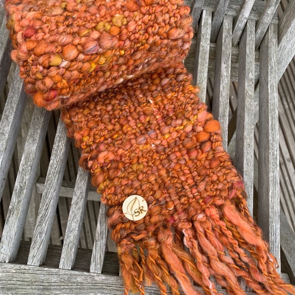 Pumpkin Spice orange hand woven art yarn scarf