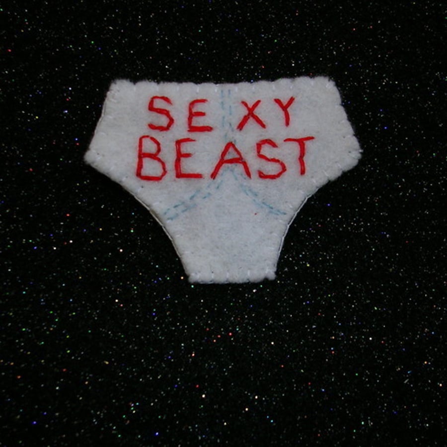 SEXY BEAST Felt underpants badge mens gift