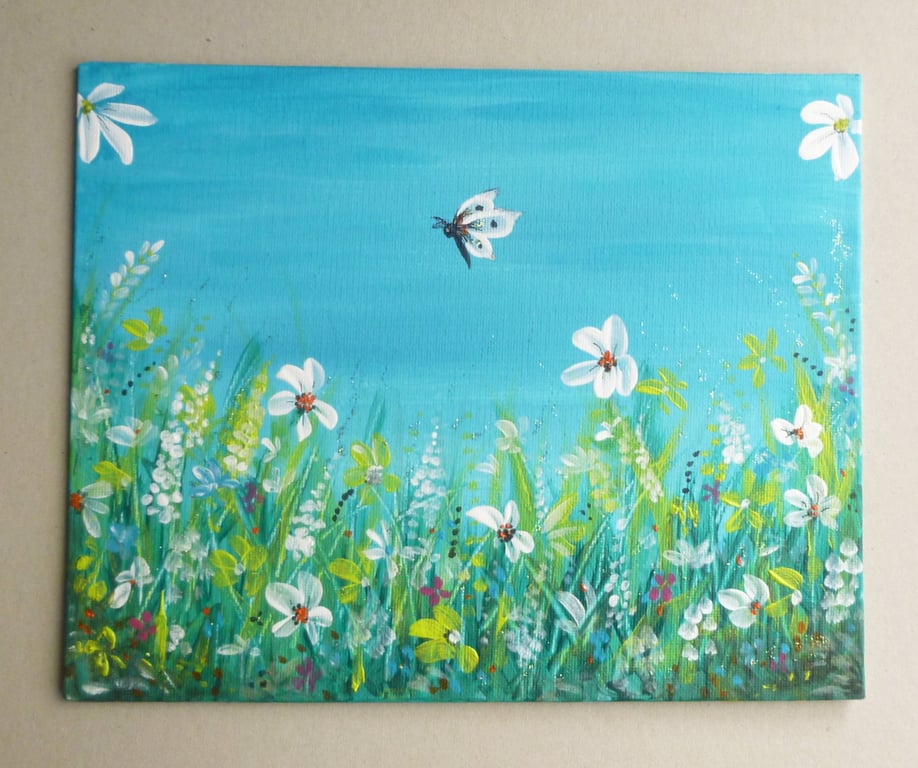 original art butterfly garden painting ( ref F 837 D7 )