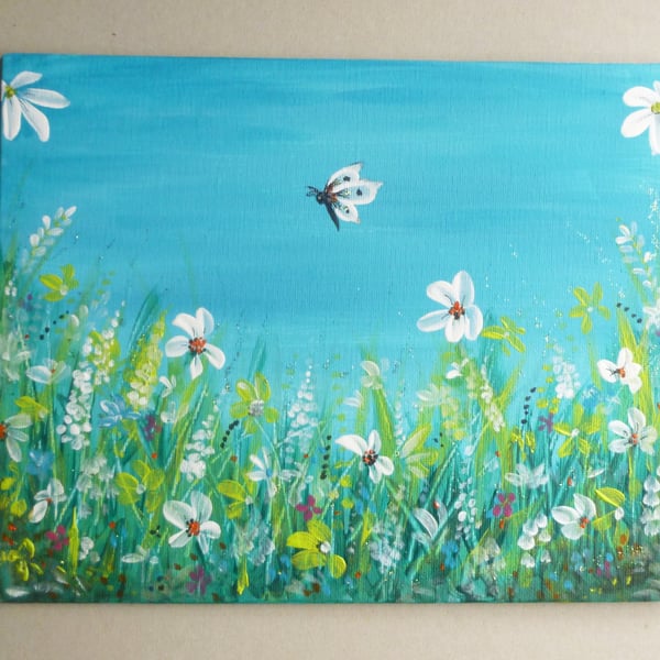 original art butterfly garden painting ( ref F 837 D7 )