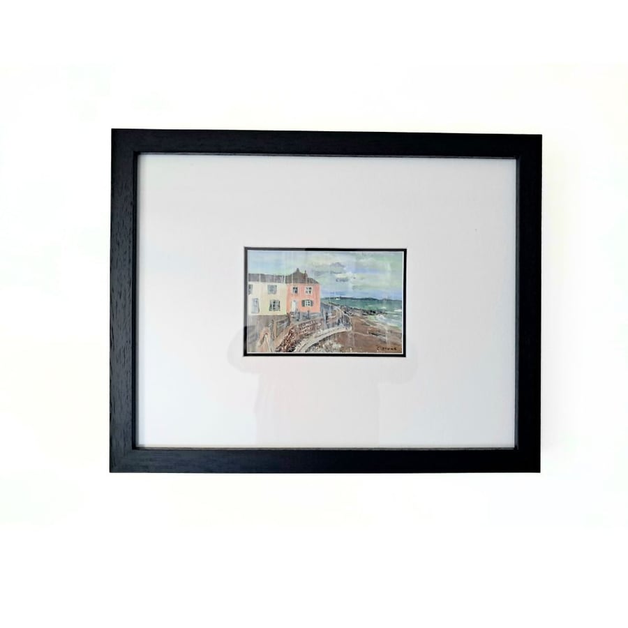 Framed Original Painting Kingsand Cornwall Acrylic and Watercolour on Yupo paper
