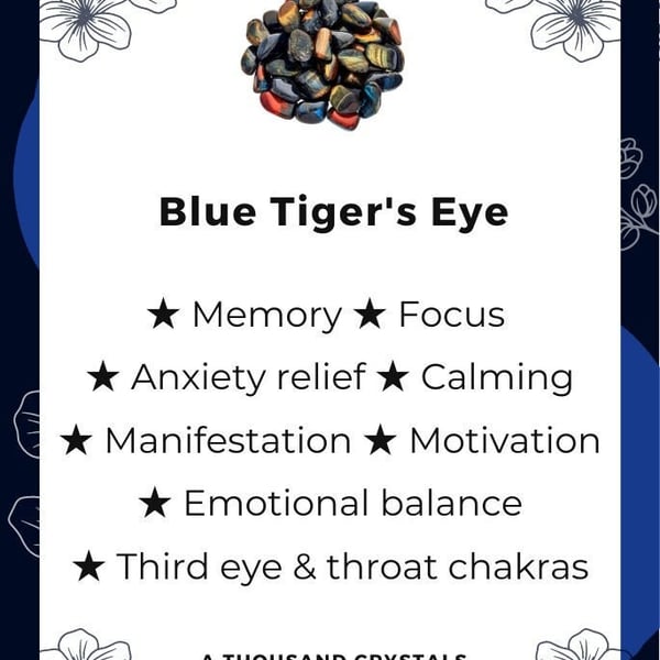 BLUE TIGERS EYE Tumbled Stone Chips, Confidence, Good Fortune, Willpower, Tiger'