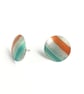 Circular stud earrings, sea and sand coloured stripes on anodised aluminium. - Image 2