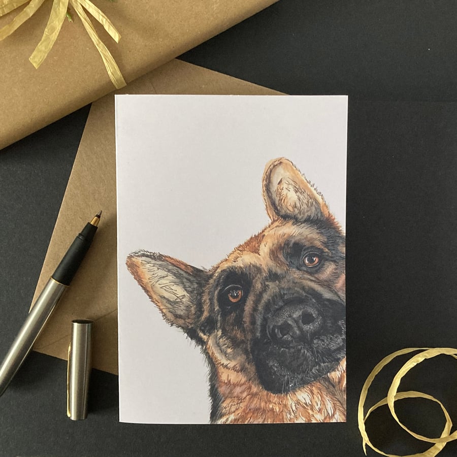 German Shepherd Card. Personalised or blank Alsatian art card.