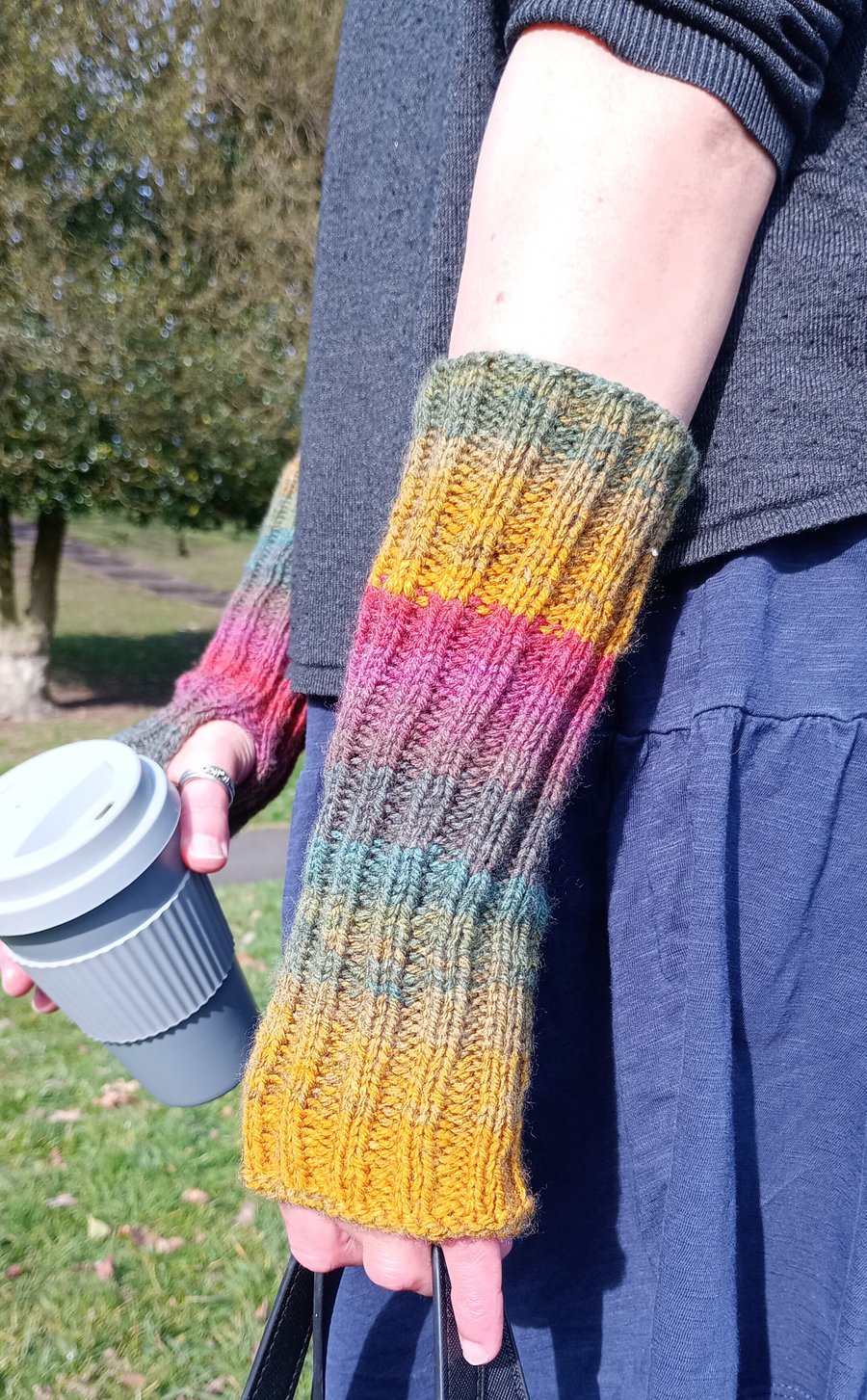 Made to order, Muted Rainbow Hand-knitted Wrist Warmers