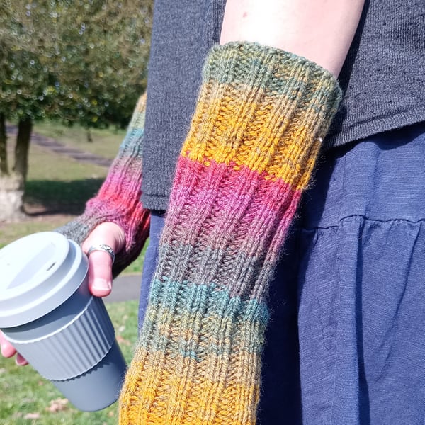 Made to order, Muted Rainbow Hand-knitted Wrist Warmers