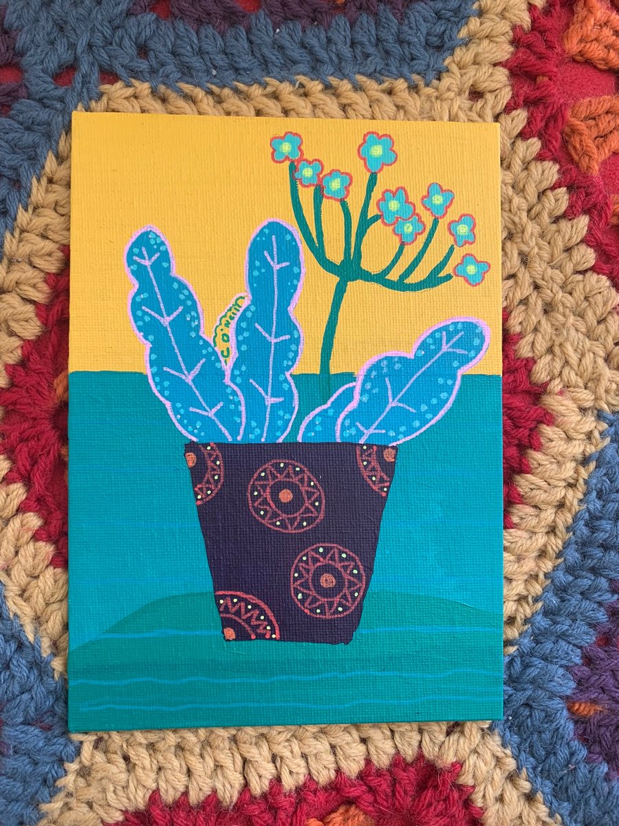 Colourful Mexican Flower Pot -  Original Colourful Flower Painting