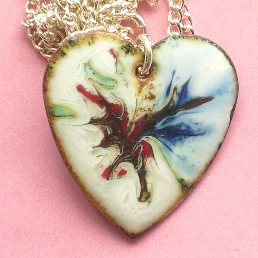 heart pendant - green, blue and dark red over white