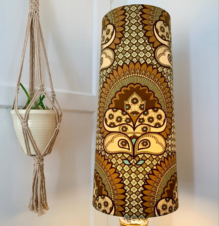 Art Nouveau Style Abstract design PATTERDALE Brown 70s  Vintage Fabric Lampshade
