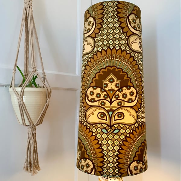 Art Nouveau Style Abstract design PATTERDALE Brown 70s  Vintage Fabric Lampshade