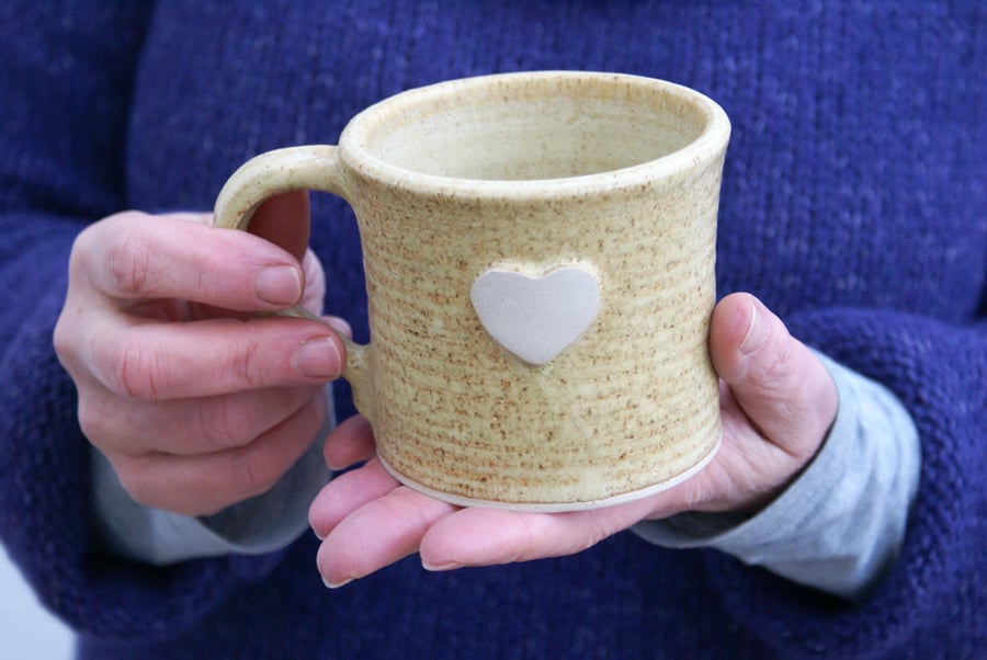 Set of two heart mugs glazed in natural brown Folksy