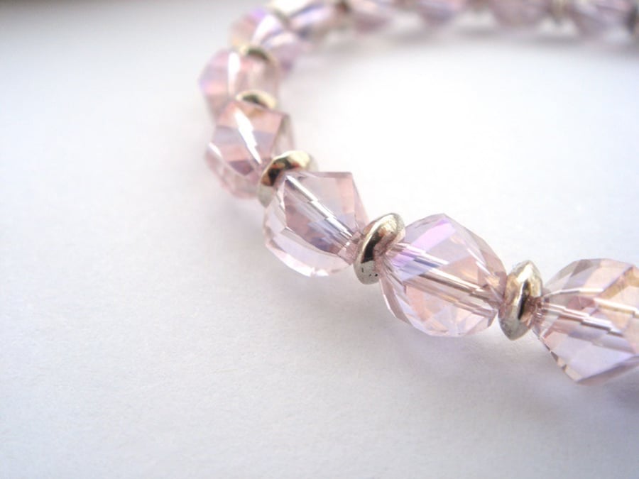 Pink Helix Crystal Bracelet, OOAK Silver Toggle Clasp Bracelet.