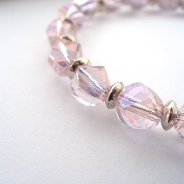Pink Helix Crystal Bracelet, OOAK Silver Toggle Clasp Bracelet.