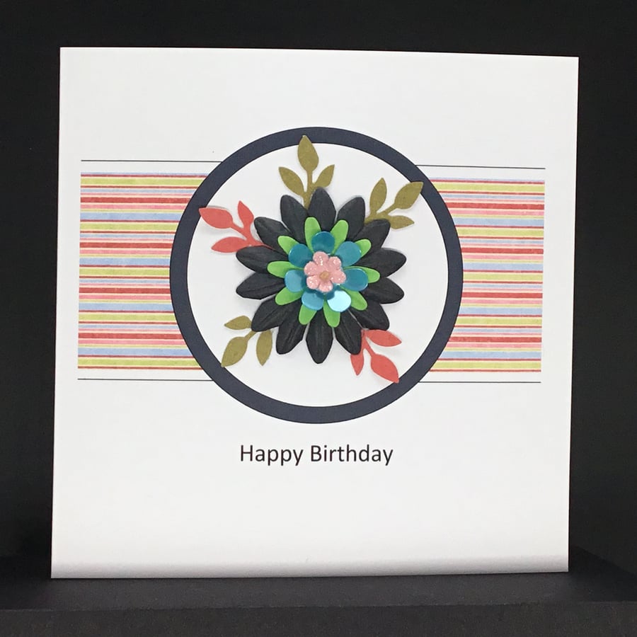 Handmade birthday card with floral arrangement 