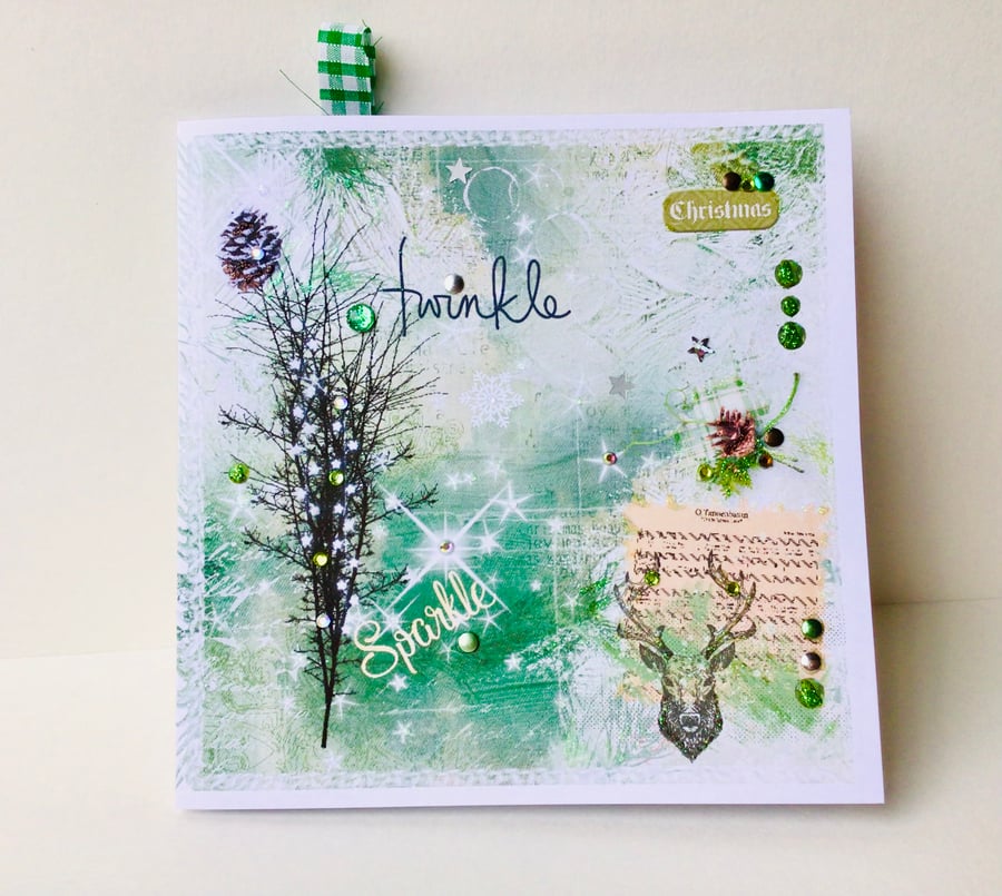 Christmas Cards pack of Five, Printed and Handfinished Collage Design