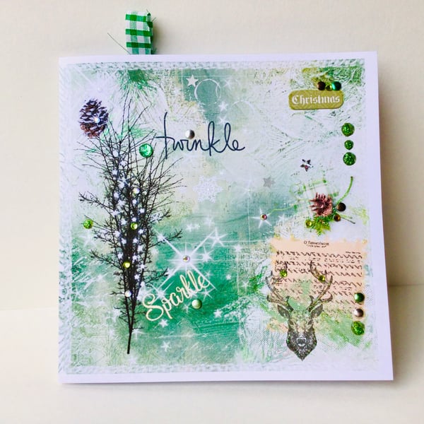 Christmas Cards pack of Five, Printed and Handfinished Collage Design