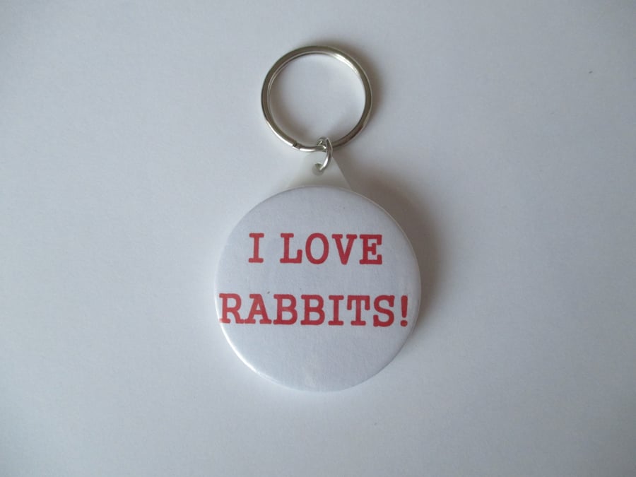Keyring Happy Little Bunny Text Gift Key Ring Bunny Rabbit I Love Rabbits